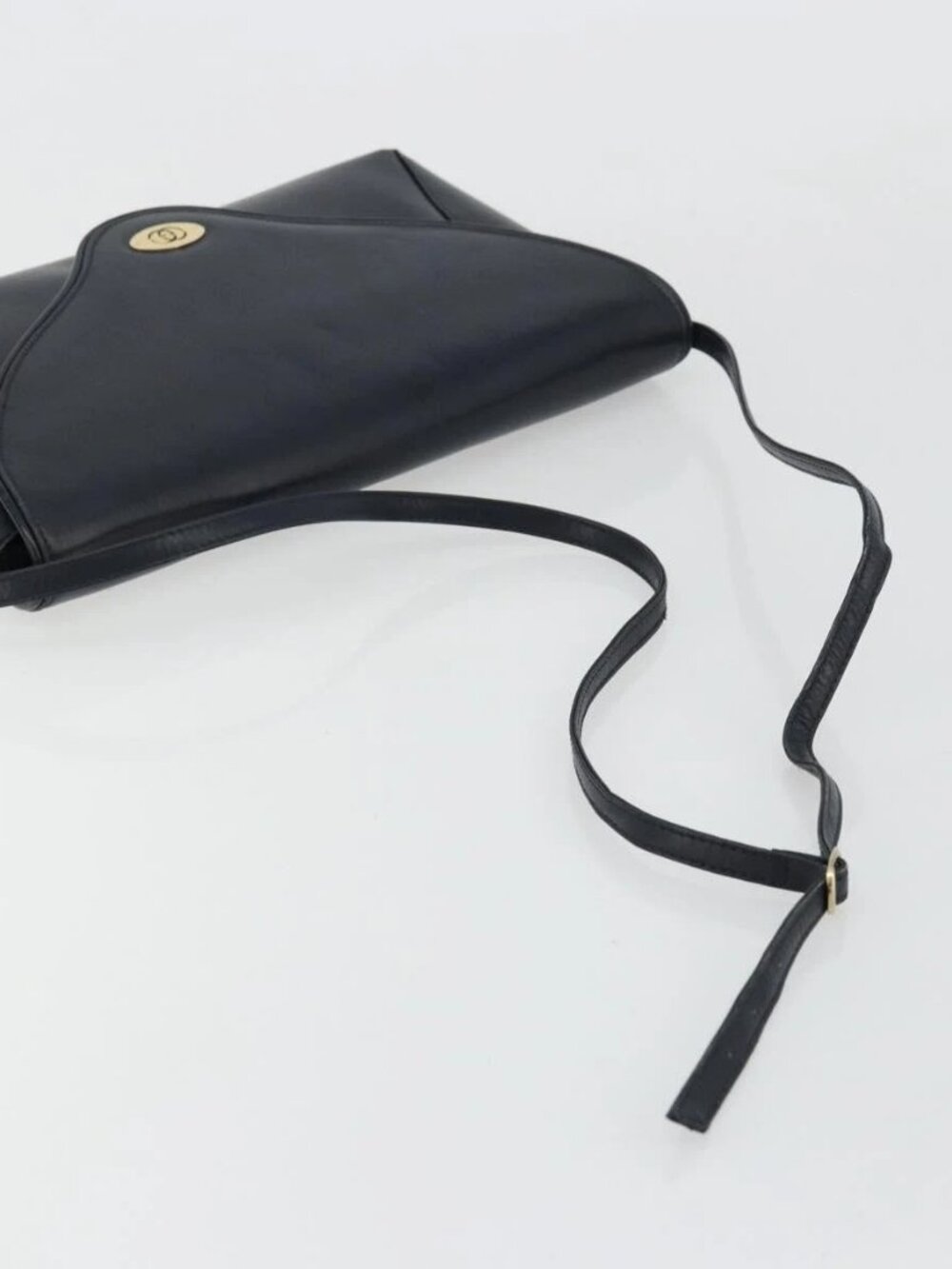 GUCCI Old Shoulder Bag Leather Navy Gold Auth